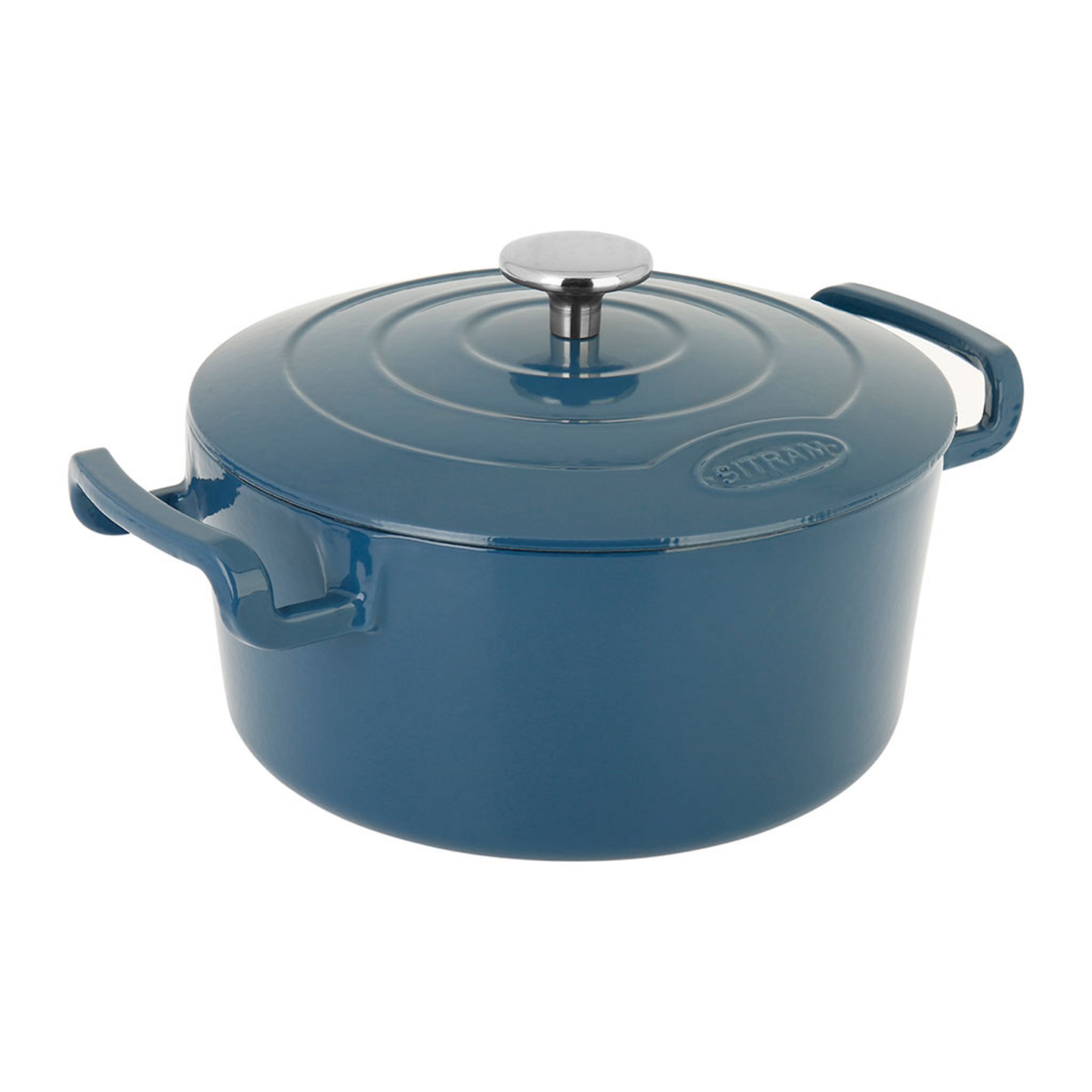 Cocotte fonte acier ronde 5 litre bleu intérieur émaillée blanc