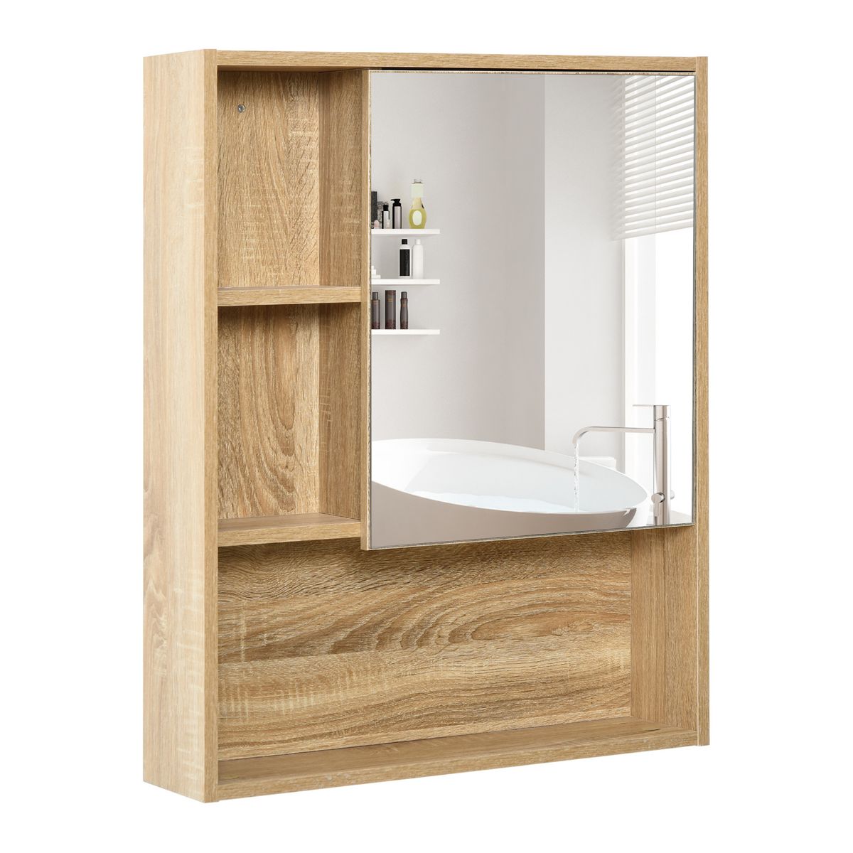 HOMCOM Armoire murale de rangement salle de bain avec porte miroir couleur  bois de chêne dim. 60L x 15l x H76 cm pas cher 