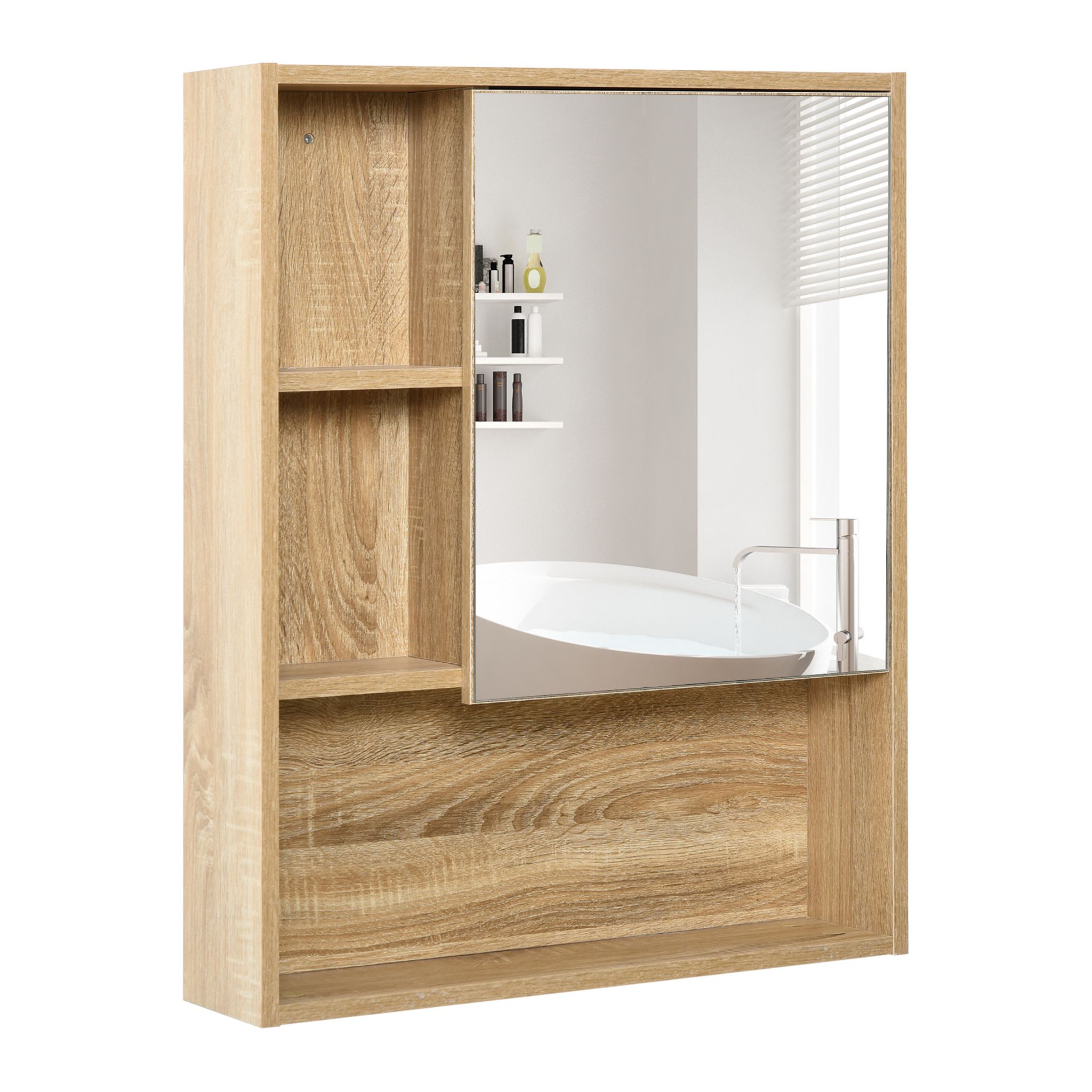 HOMCOM Armoire miroir rangement toilette salle de bain meuble mural dim.  60L x 12l x 55H cm acier inox. pas cher 