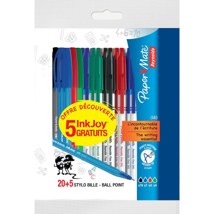 REYNOLDS Lot de 20 stylos bille 045 + 5 stylos bille InkJoy pointe moyenne  pas cher 