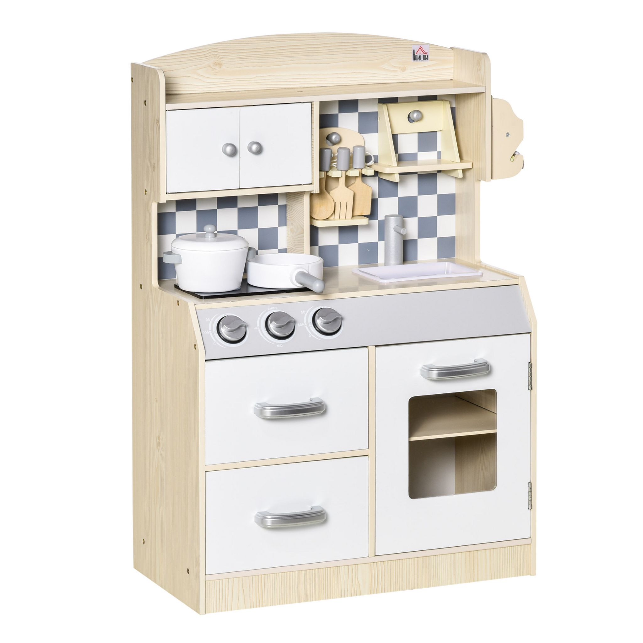 Homcom - Cuisine bois jeu d'imitation - maison de poupée cuisine enfant 2  en 1 rose blanc