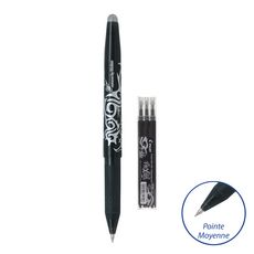 PILOT Lot 1 stylo effaçable pointe moyenne noir FriXion Ball + 3 recharges effaçables noires FriXion Ball
