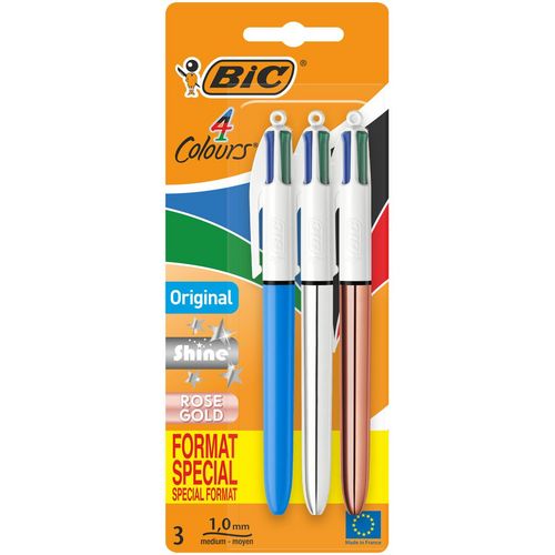 Lot de 3 stylos bille 4 couleurs rétractables format spécial