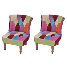 Chaises en style français 2 pcs avec design de patchwork Tissu