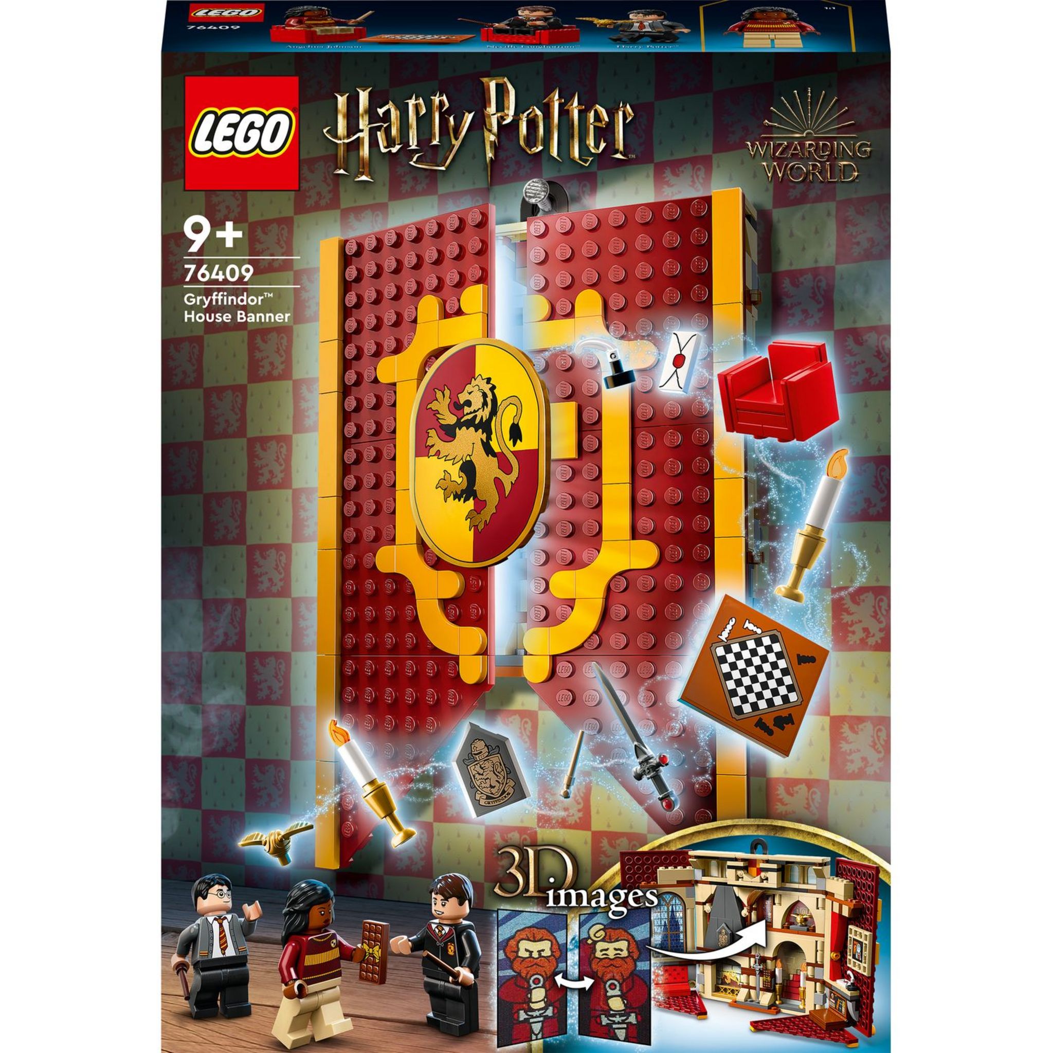 LEGO Harry Potter 76409 - Le blason de la maison Gryffondor, jouet avec 3  Minifigurines, Décoration Murale de la Salle Commune du Château de  Poudlard, Collection pas cher 