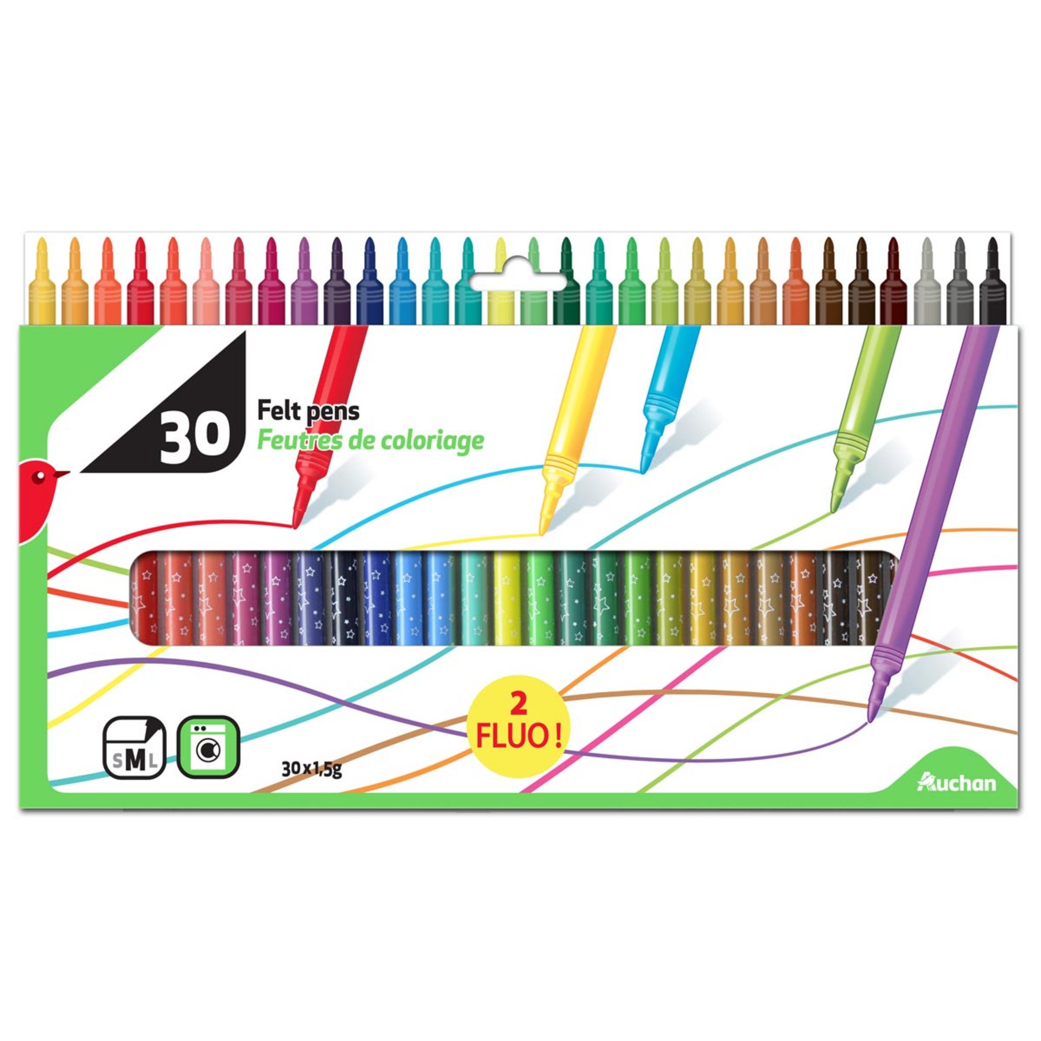 AUCHAN Etui de 18 feutres de coloriage pointes moyennes pas cher