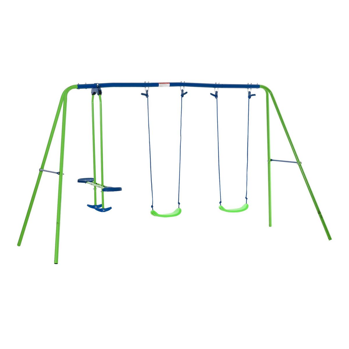 OUTSUNNY Balançoire 3 agrès portique avec 2 balançoires et face à face dim. 2,8L x 1,4l x 1,78H m métal époxy anticorrosion PE vert bleu