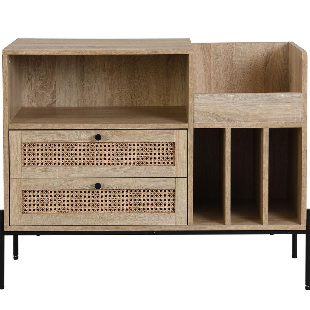 Meuble de rangement en cannage 2 niveaux 1 porte 80x39x65.8cm Bohème