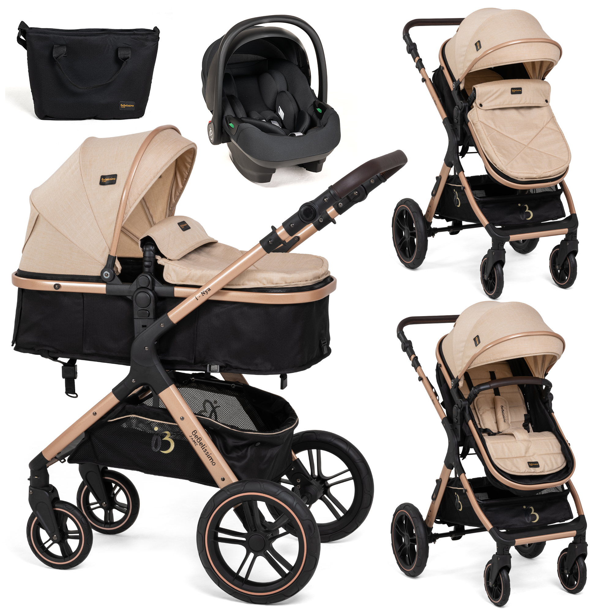 BEBELISSIMO - Poussette combinée trio 3 en 1 - siège auto 0m – nacelle –  dès la naissance – jusqu'à 22kg – Nicea - gris au meilleur prix