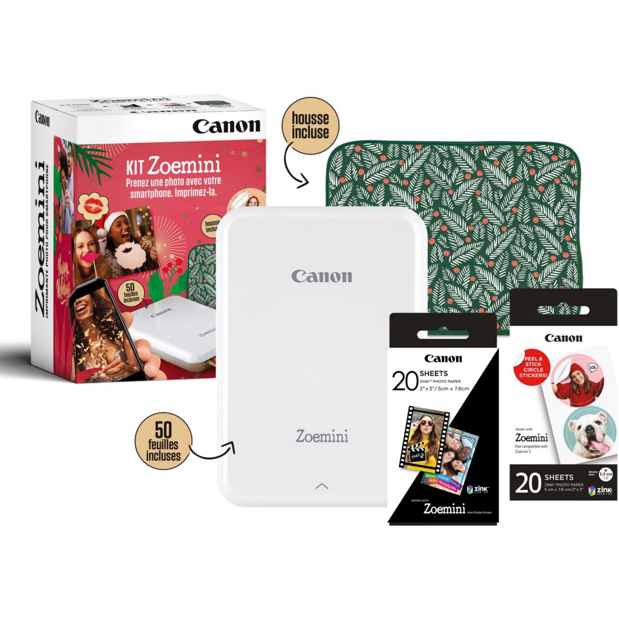 Pack Zoemini 2 Pack - Blanc (30 feuilles assorties + Housse) CANON