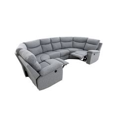 Canapé panoramique relax électrique 6 places HELENE tissu gris clair (Gris clair)