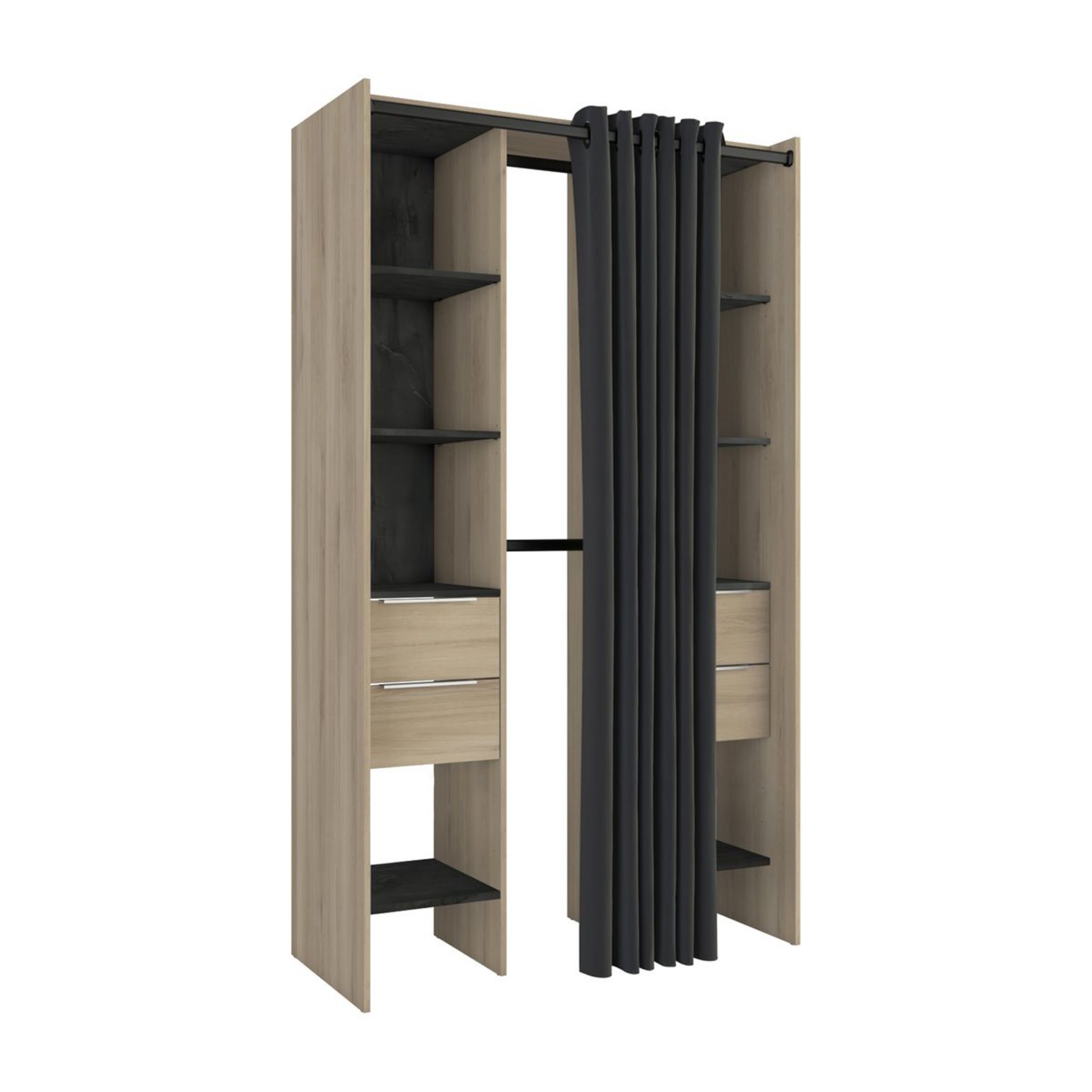 B2B Armoire vêtement melamine 2 porte 2 penderie 4 etageres 