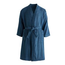 Peignoir kimono uni en coton 300gsm (Gris bleu)