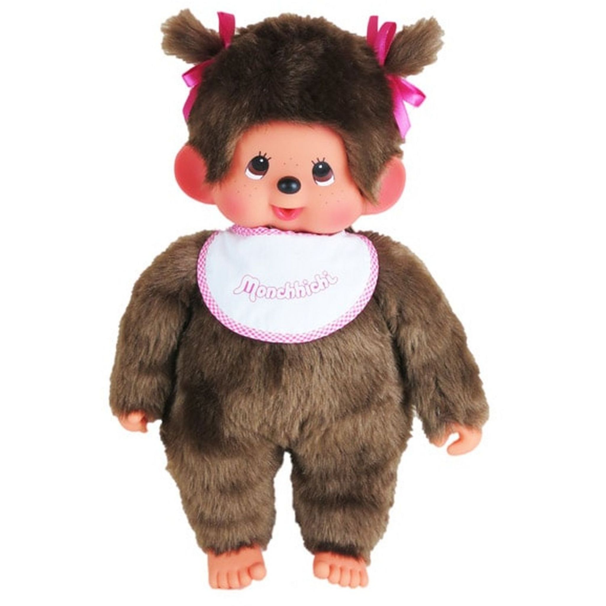 Monchhichi - peluche fille bavoir blanc surpique de rose 20 cm, peluche