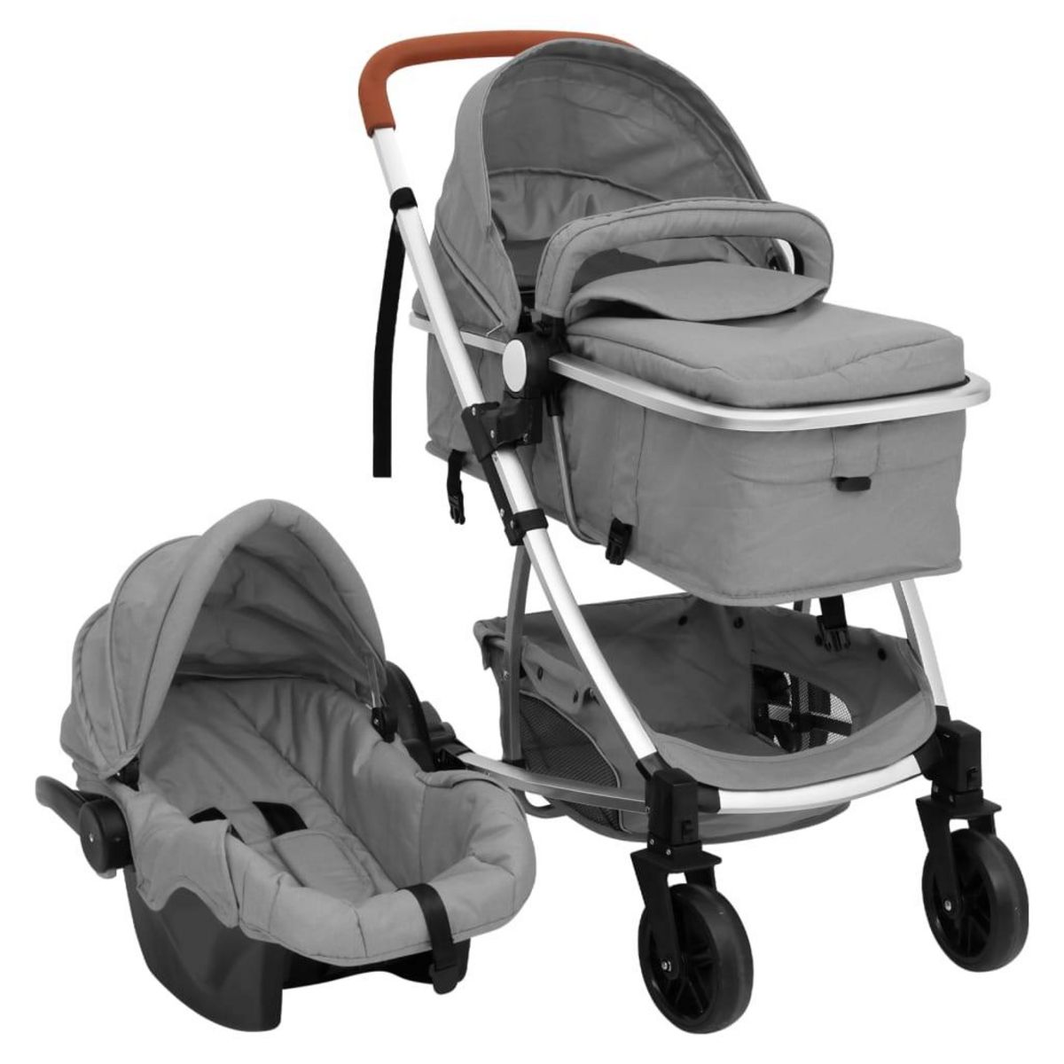 VIDAXL Poussette pour bebe 3-en-1 Anthracite et noir Acier pas cher 