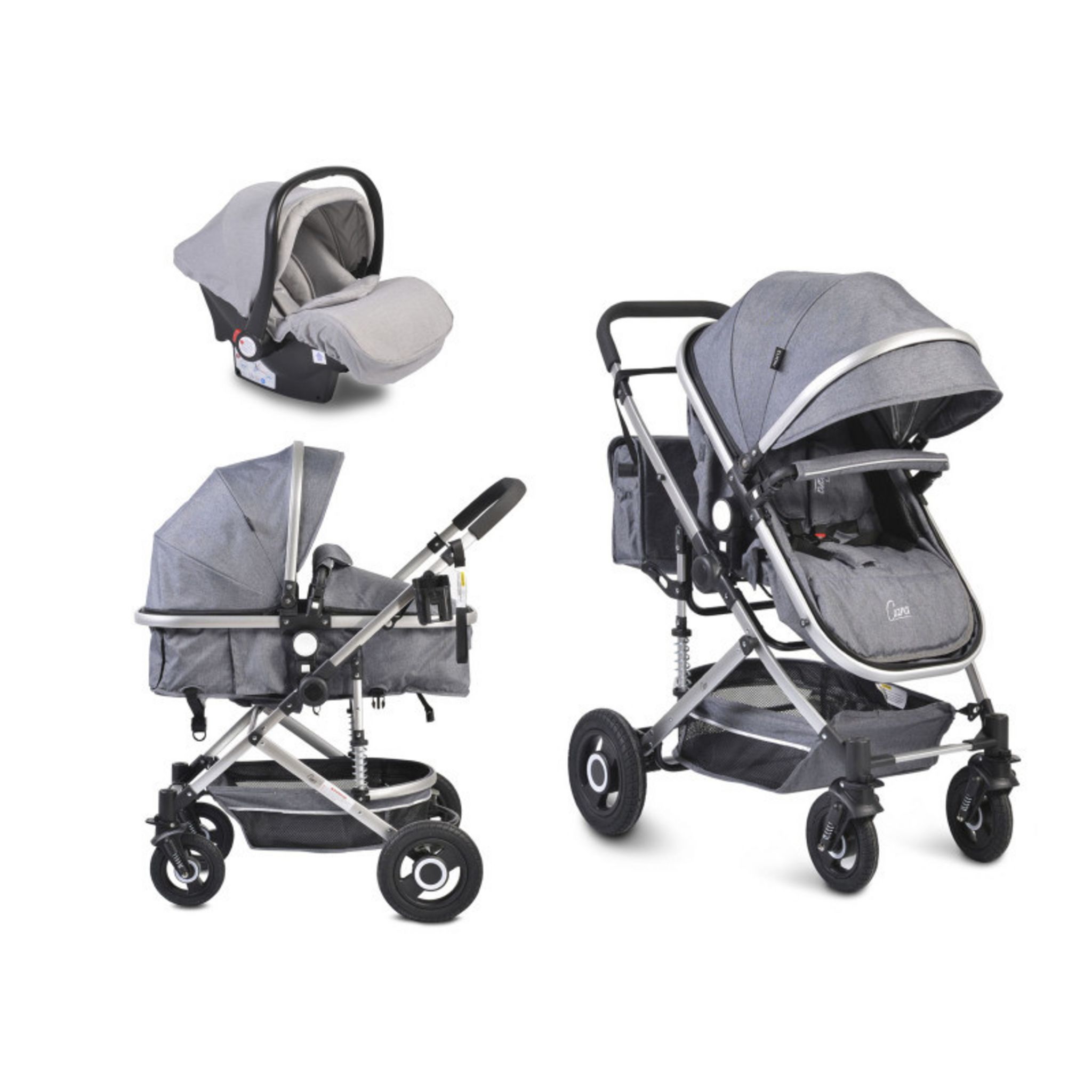 BEBELISSIMO - Poussette combinée trio 3 en 1 - siège auto 0m – nacelle –  dès la naissance – jusqu'à 22kg – Premium - gris : : Bébé et  Puériculture