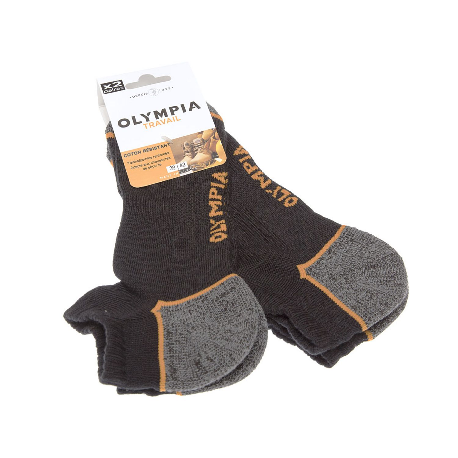 Olympia - Mi Chaussettes de travail Homme x 2, Noir/ Orange DX2