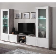 Meuble TV 2 portes 1 niche L156 cm TORINO (Blanc/gris)