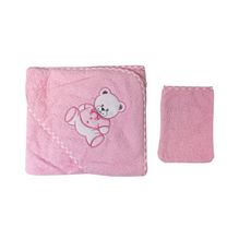 Parure de bain pour bébé rose - Motif Nounours