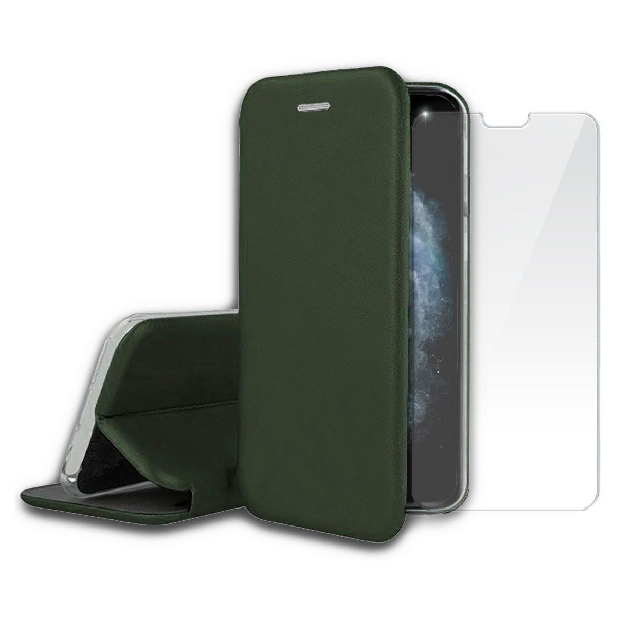 IBROZ Pack iPhone 11 Pro Max Etui cuir vert