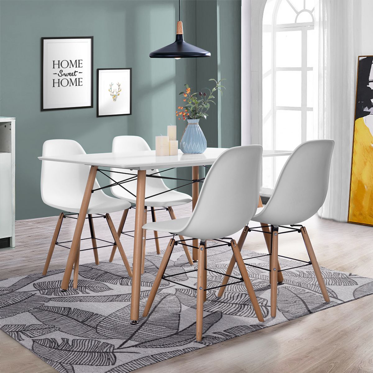 Ensemble 4 chaises de Salle à Manger Blanc avec Table de Cuisine Style  scandinave avec Pieds en Bois Massif