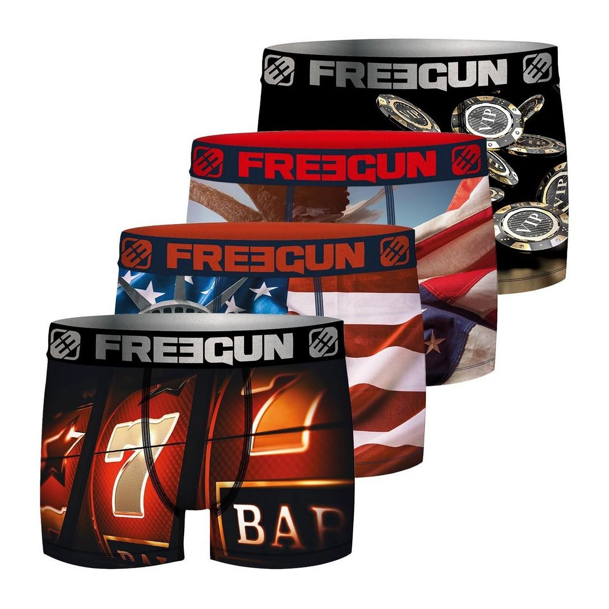 FREEGUN Lot de 4 Boxers homme American Games US