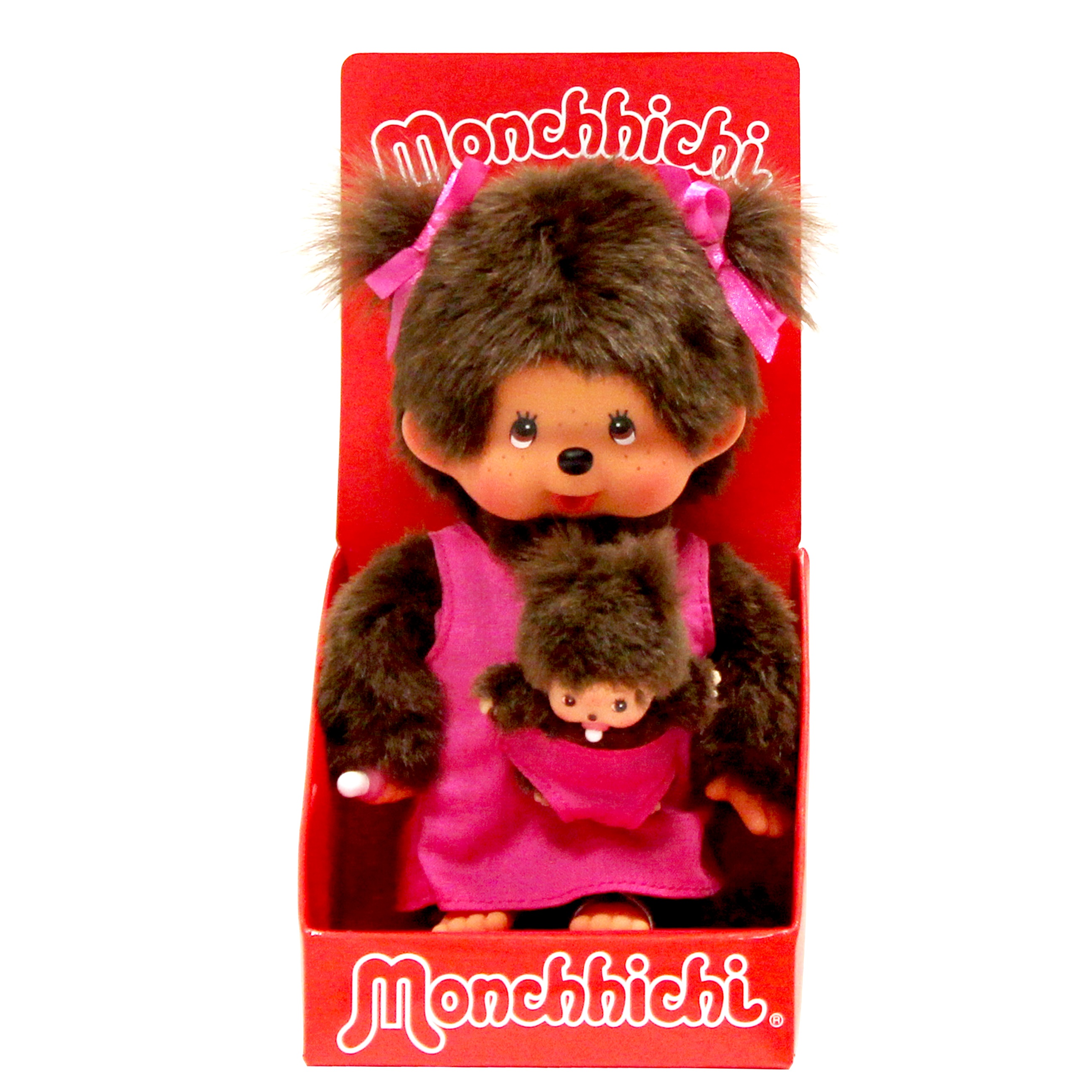 BANDAI Peluche Monchhichi Maman et Bébé rose 20 cm pas cher