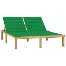 Chaise longue double et coussins vert Bois de pin impregne