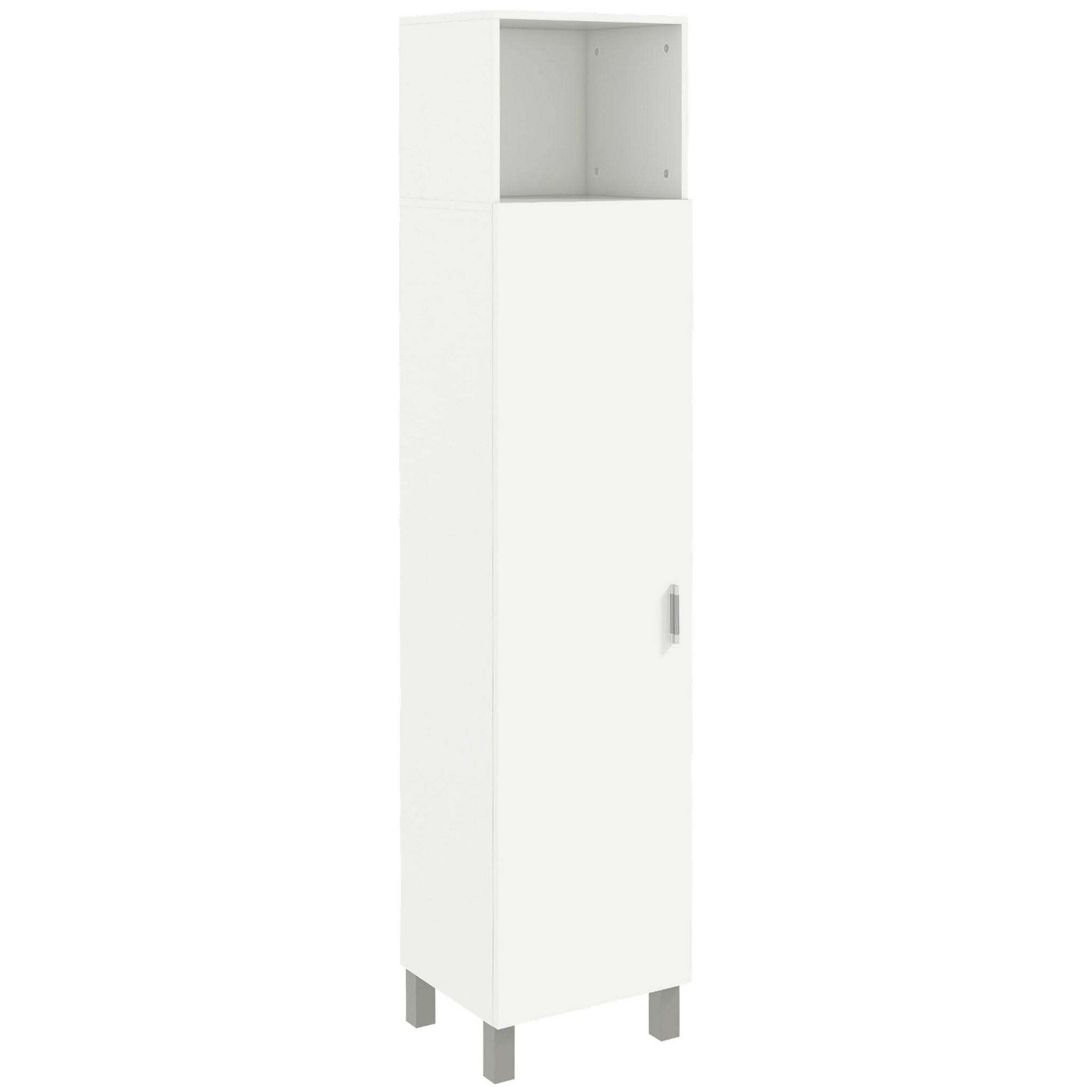 KLEANKIN Meuble colonne rangement salle de bain dim. 30L x 30l x 180H cm 2  placards avec étagère + 2 niches panneaux particules aspect ciment blanc  pas cher 