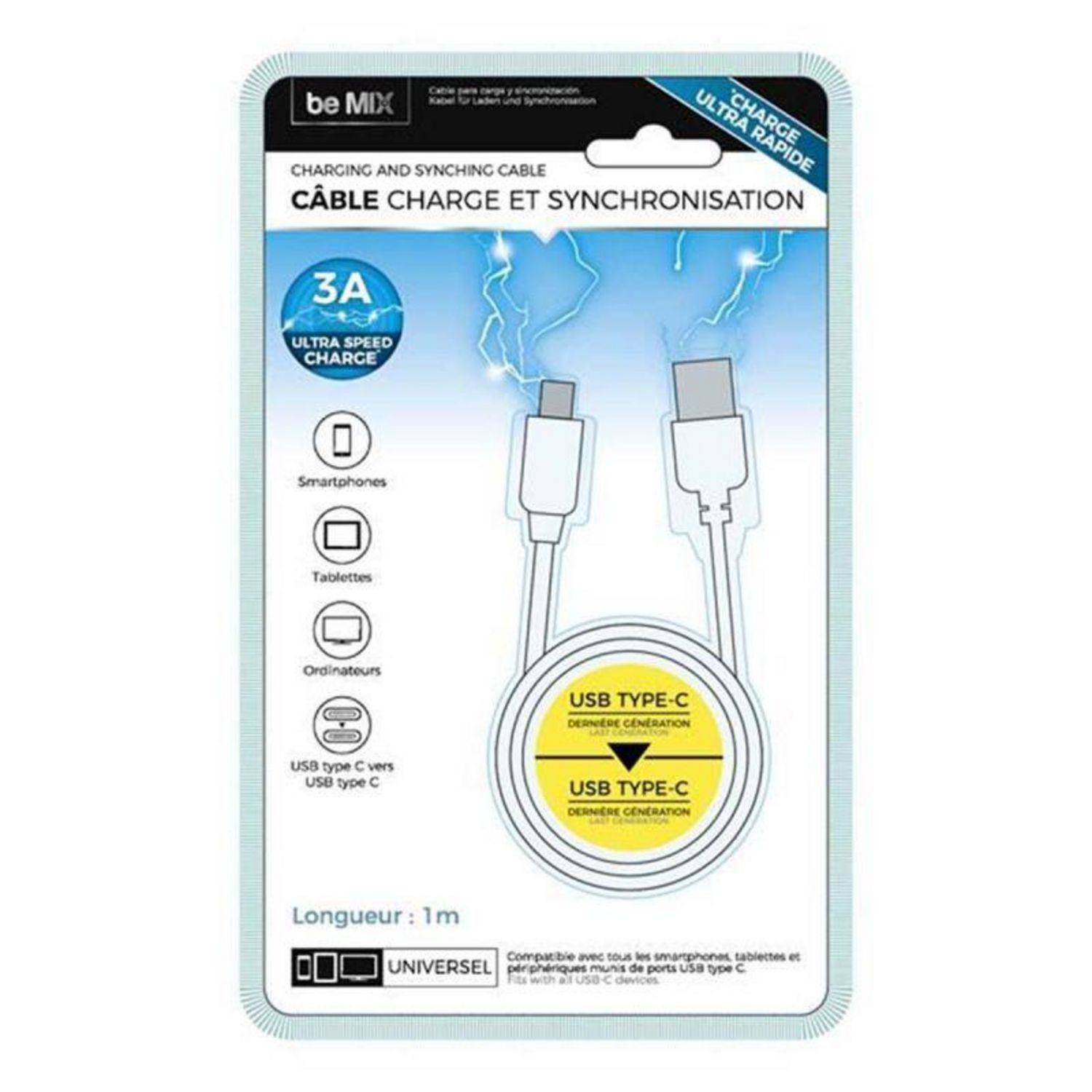 Paris Prix Câble Port USB-C Charge & Synchronisation 100cm Blanc pas cher 