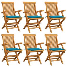 Chaises de jardin avec coussins bleu 6 pcs Bois de teck massif
