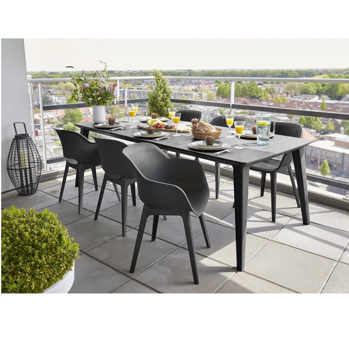 Table de jardin extensible résine gris anthracite 10 places LIMA