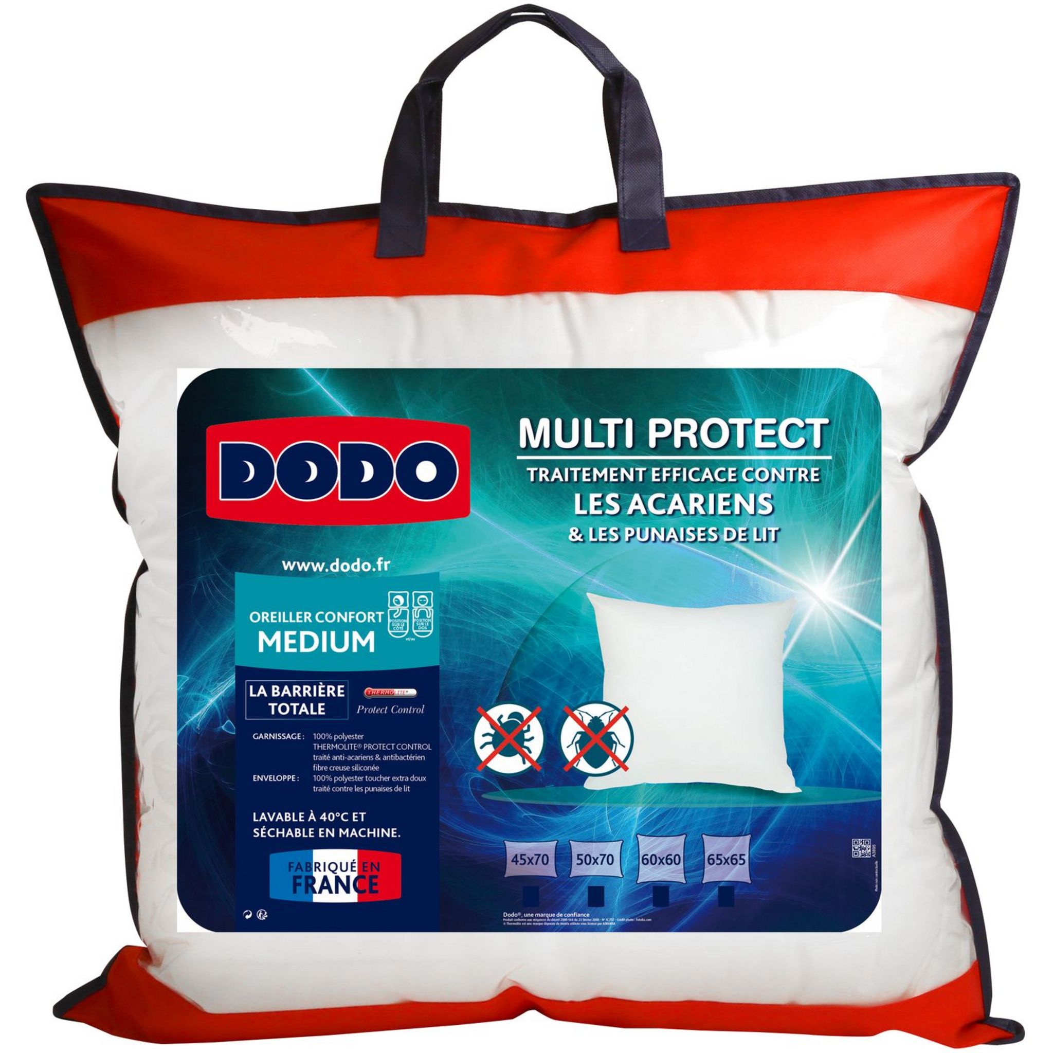 Oreiller Protection Active Anti-acariens MOELLEUX 65x65 cm - DODO