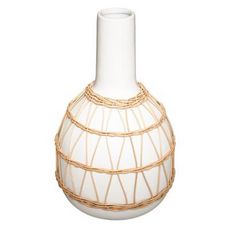Vase Design en Céramique  Rotin  28cm Blanc