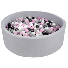  Piscine à balles pour enfant, diamètre env.125 cm, Aire de jeu + 900 balles noir,blanc,rose,gris