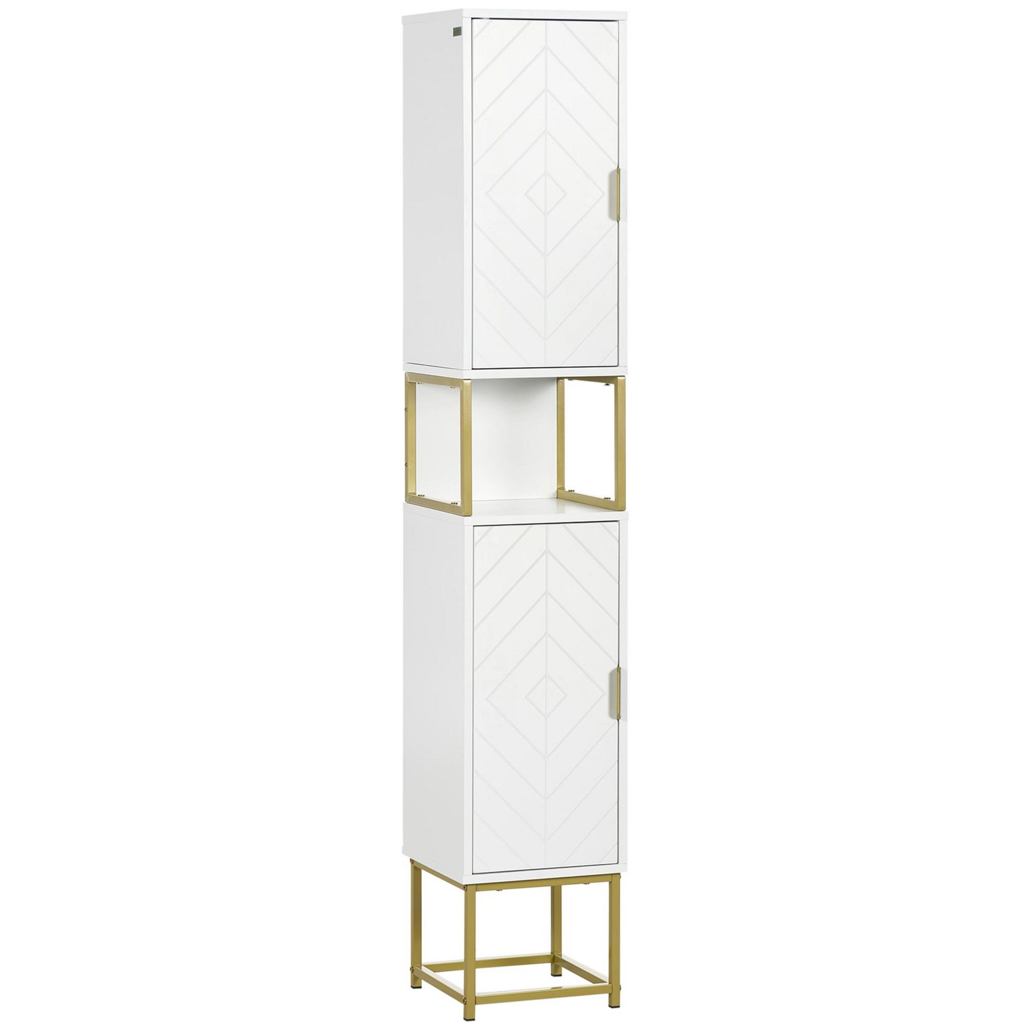 Kleankin Meuble Colonne de Salle de Bain Armoire Haute Salle de Bain 2  Placards à 2 Niveaux avec Porte et 2 Niches 30 x 32 x 172 5 cm 