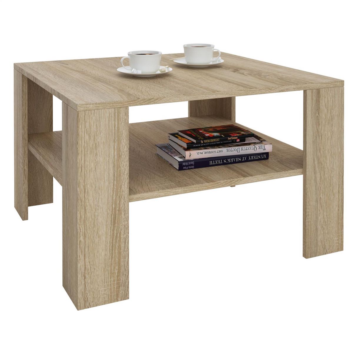 IDIMEX Table basse SEJOUR, table de salon de forme carrée avec 1 étagère espace de rangement ouvert, en mélaminé décor chêne sonoma