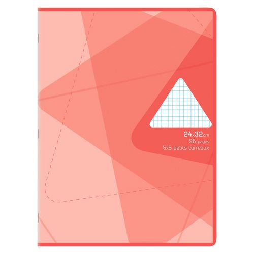 Cahier piqué 24x32cm 96 pages petits carreaux 5x5 rouge motif triangles