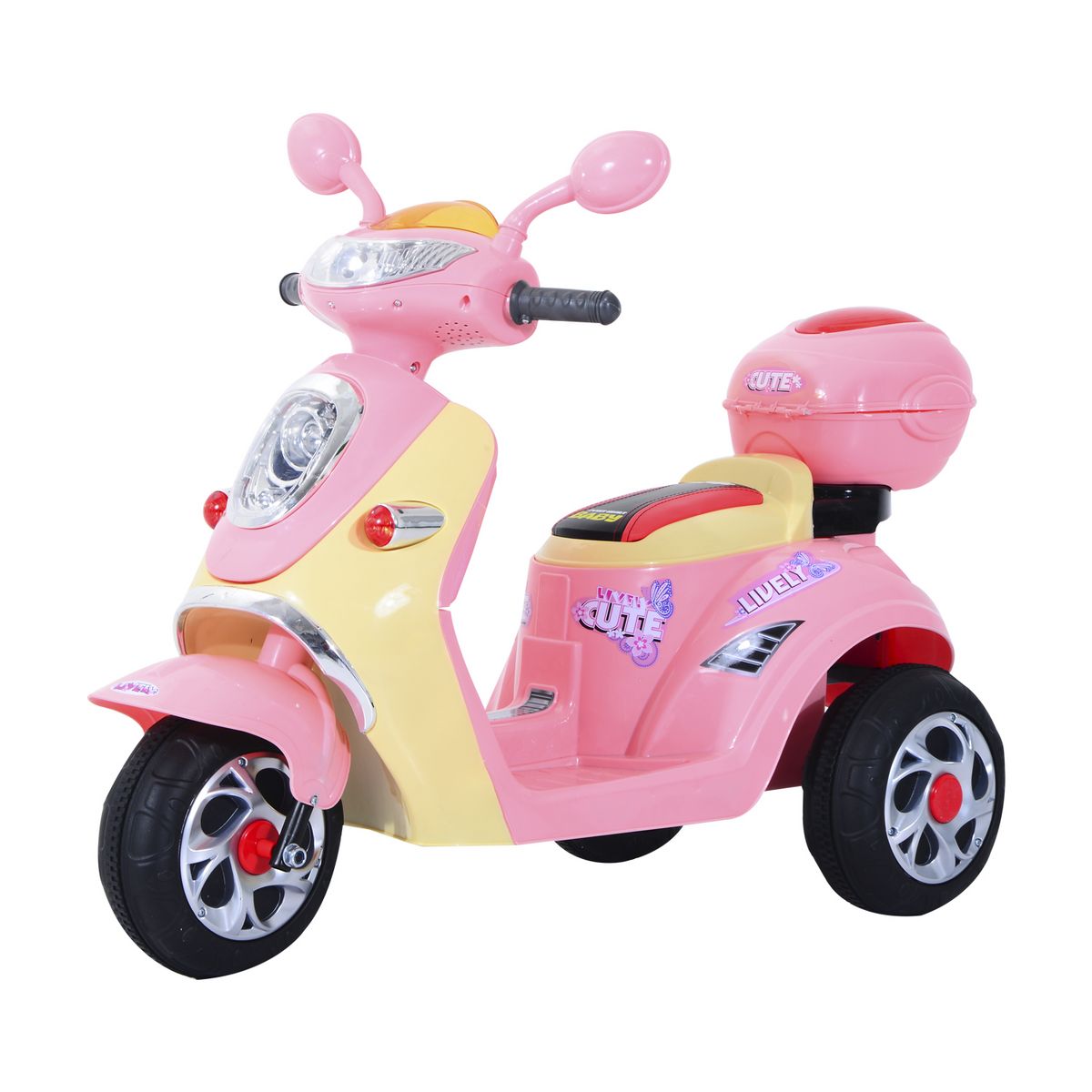 HOMCOM HOMCOM Moto scooter électrique pour enfants 6 V env. 3 Km/h 3 roues et topcase effet lumineux et sonore rose