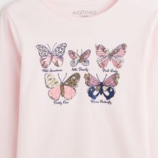 IN EXTENSO T-shirt manches longues à sequins papillons fille (Rose pale )