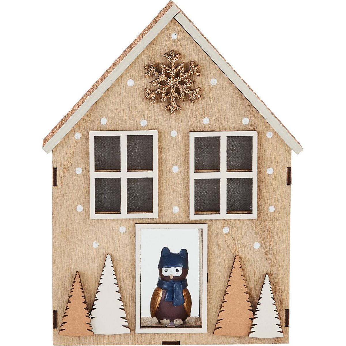 ACTUEL Maison en bois décorative avec chouette 19 cm