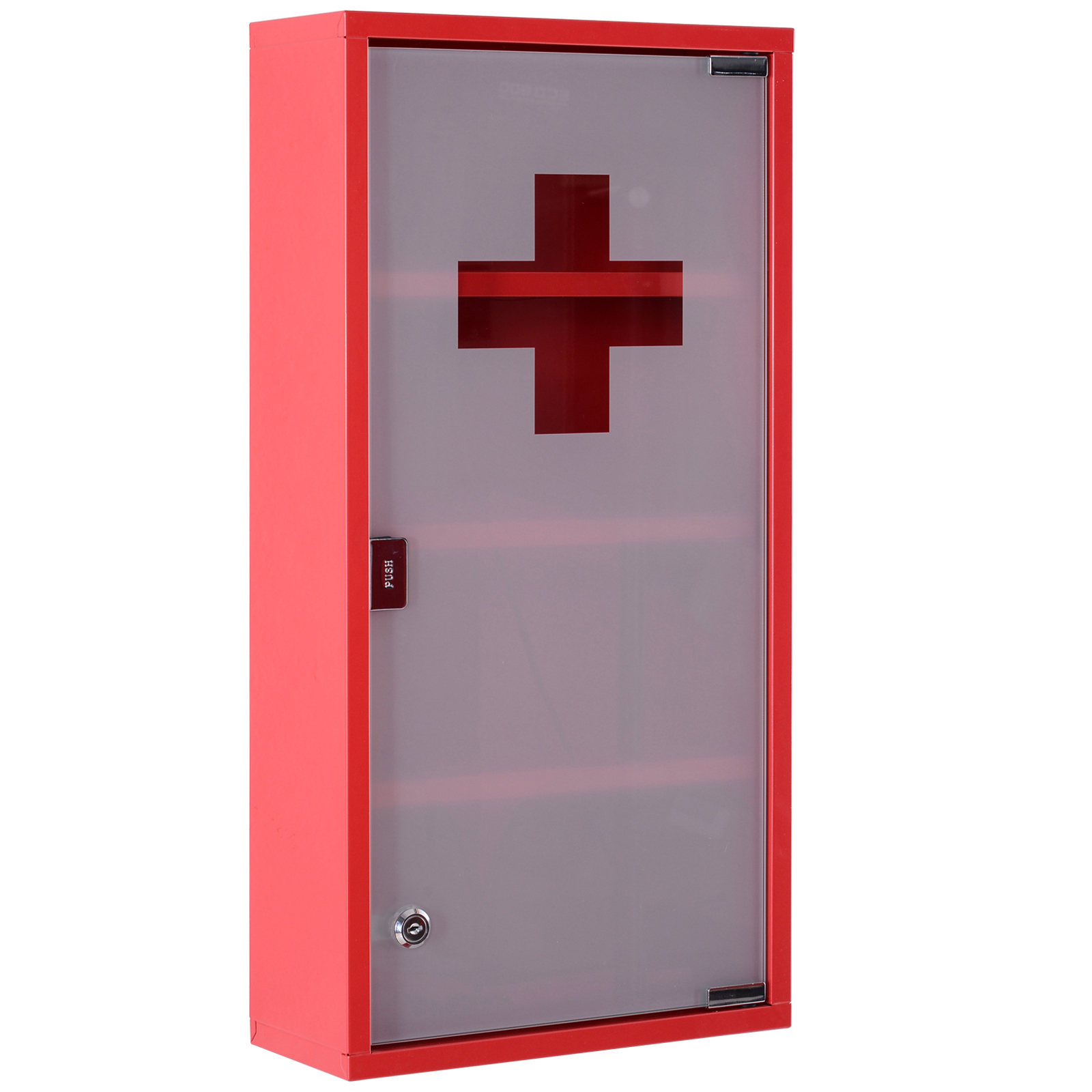 HOMCOM Armoire à pharmacie 3 étagères 4 niveaux 30L x 12l x 60H cm porte  verre trempé symbole croix acier inoxydable brossé pas cher 