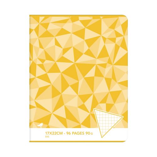 Cahier piqué 17x22cm 96 pages petits carreaux 5x5 jaune motif triangles