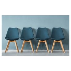 Lot de 4 chaises pieds bois massif LYDIA (Bleu)