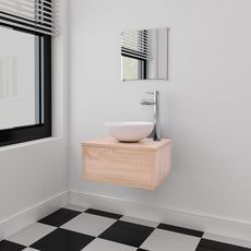 Meuble de salle de bain 4 pcs avec lavabo et robinet Beige