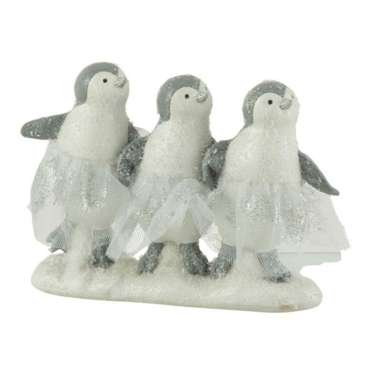 Paris Prix Statuette Déco  3 Pingouins  20cm Blanc & Gris