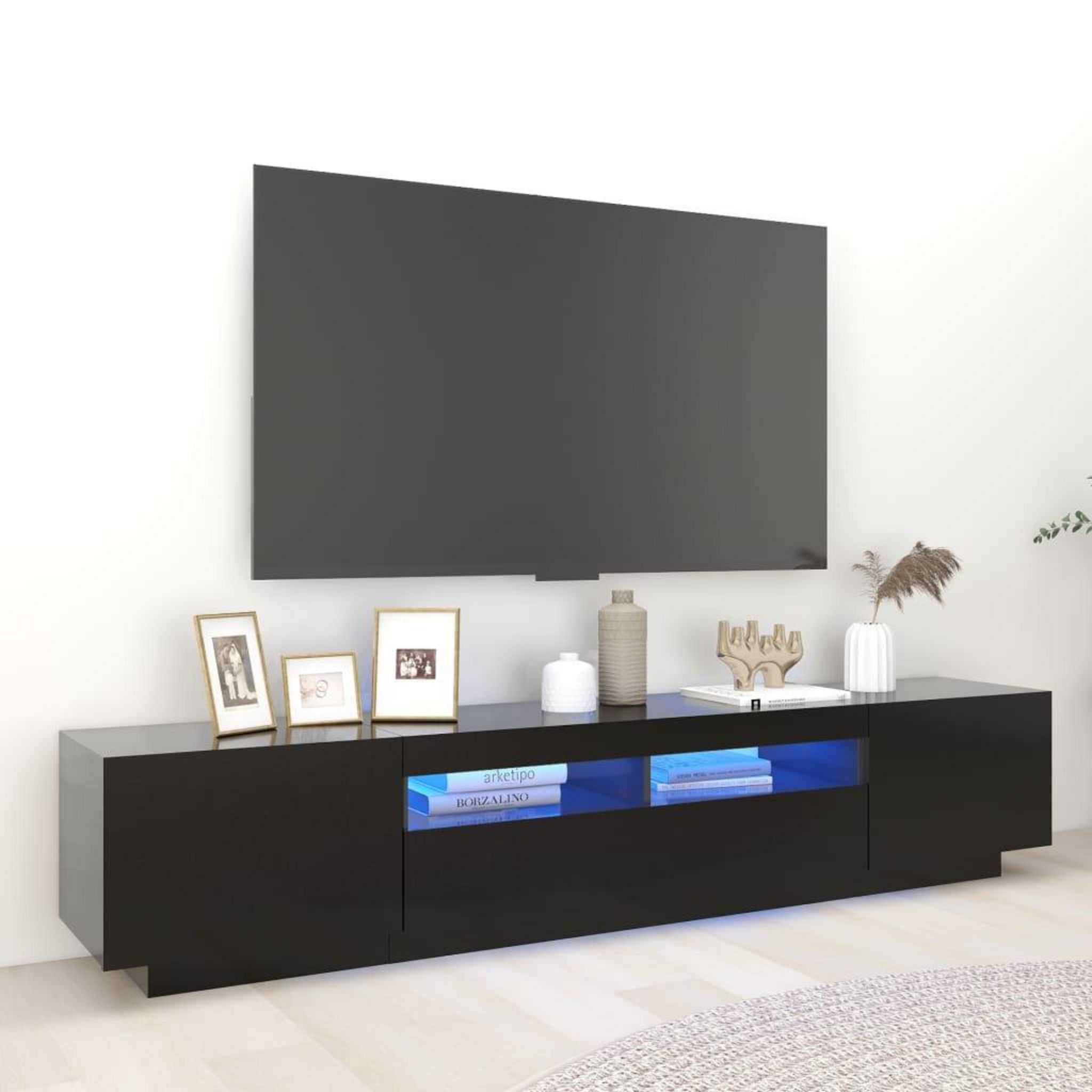 vidaXL Meuble TV avec lumières LED Blanc 200x36,5x40 cm