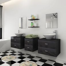 Meuble de salle de bain 9 pcs avec lavabo et robinet Noir
