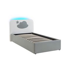 Lit coffre 90x190cm avec sommier LED et tête de lit NUAGE (Blanc)