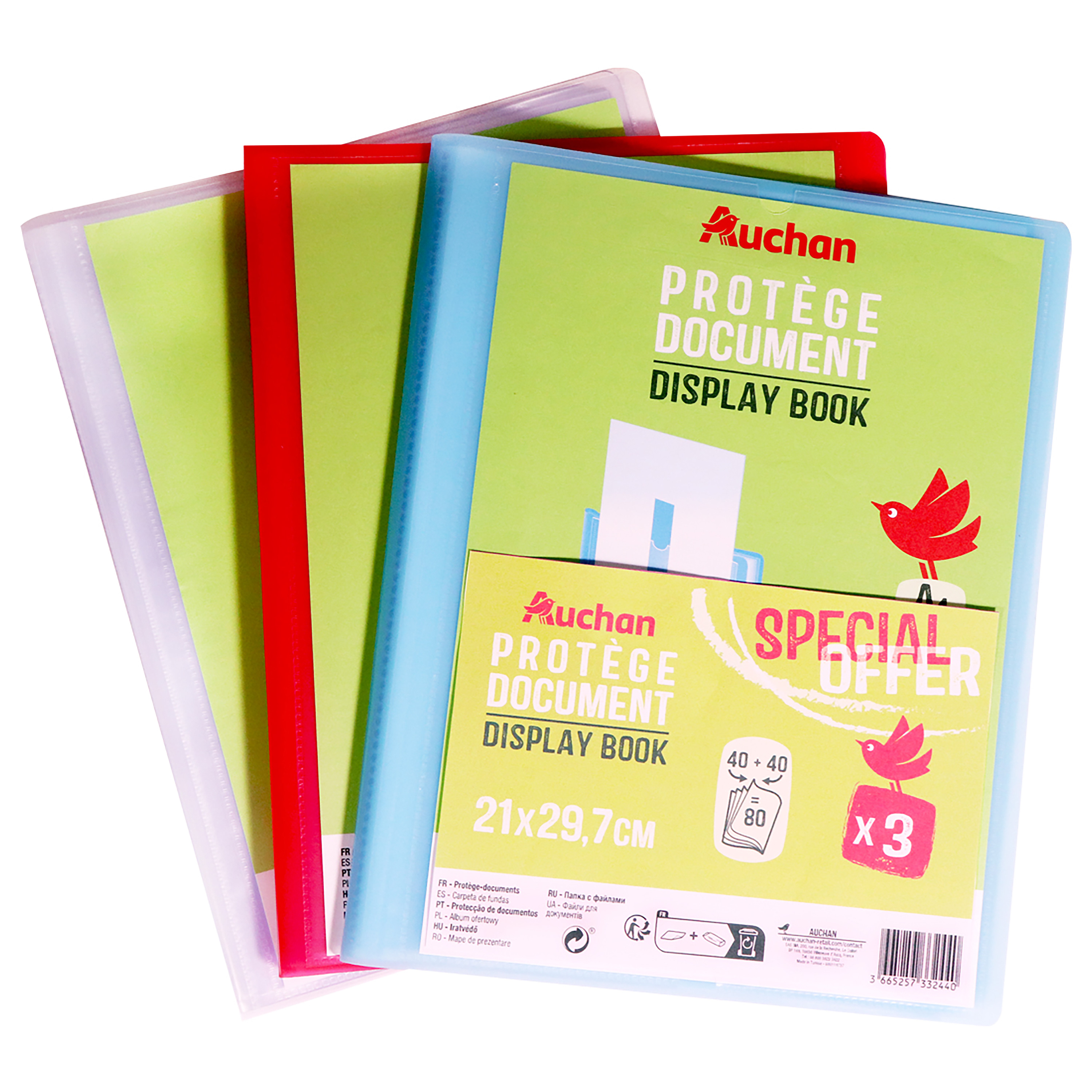 AUCHAN Auchan Protège-document A4 120 vues 21x29,7cm coloris assortis 1  pièce pas cher 